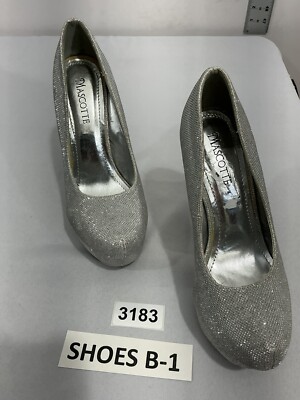 Womans Mascotte Linda Size 9 Silver Sparkly Slip On Platform Stiletto Pumps