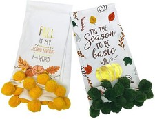 Decorative Fall Kitchen Hand Towels Colorful Funny Classic 2pc Large Pom Poms