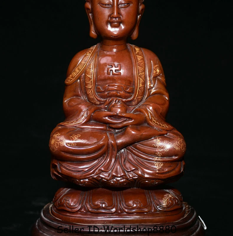 Estatua de Buda Shakyamuni Amitabha Shakyamuni Tíbet tallada en piedra roja natural de 10" Foto 3 de 4