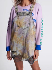 ONE TEASPOON SUNSET ACID DENIM DISTRESSED PINI OVERALLS JUMPER MINI DRESS SZ S