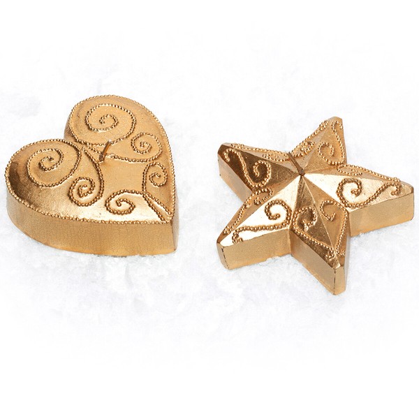 Motivkerzen Herz & Stern 2Er-Set Gold - Kerzen Weihnachten Weihnachtsdeko-image