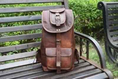 Newly Men's Travel Backpack Rucksack Messenger Shoulder Vintage Goat Leather Ba