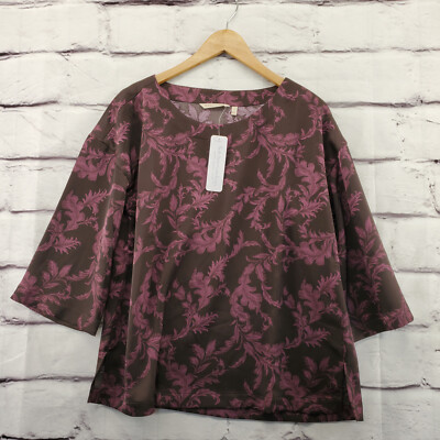 SOFT SURROUNDINGS Top Womens Small Wine Botanical Selina 3/4 Sleeve Purple NWT