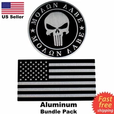 3D METAL Molon Labe NRA + American Flag Sticker Decal Emblem [Bundle Pack]