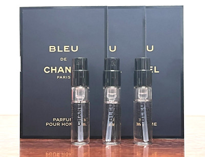 3x BLEU DE CHANEL Pour Homme PARFUM Spray 0.05oz / 1.5ml  Parfum Spray Samples