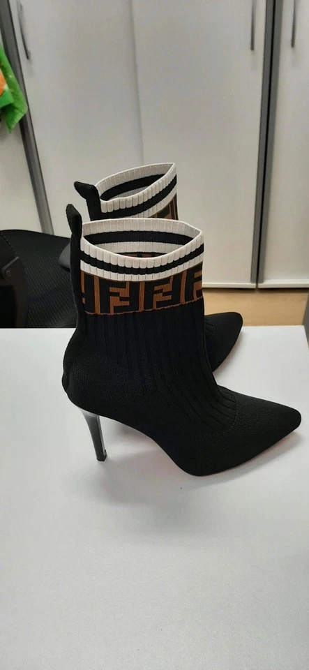 Женщин черный модный высокий каблук носок ботильоны новый сексуальный без задника туфли спереди - Изображение 2 из 4