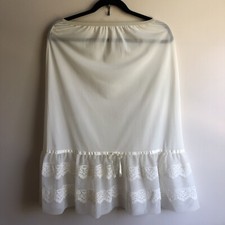 Vintage Half Slip Lingerie Midi Ivory Lace Ruffle Elastic Waist Caresse Sz M