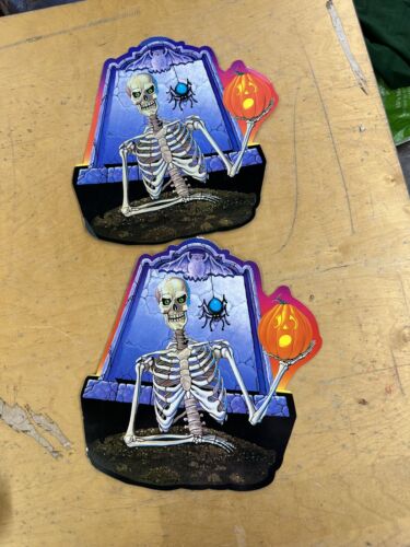 Lot Of 2 Vintage Amscan Halloween 14’ Display Decoration Skeleton Grave Pumpkin  - Picture 1 of 7