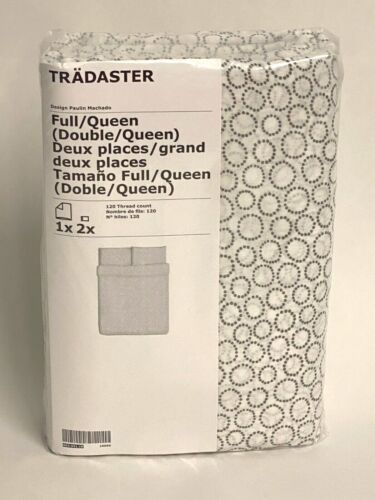 Housse de couette complète/queen Ikea Tradaster avec taie d'oreiller cercles gris blanc NEUF - Photo 1 sur 2