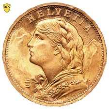 Moneta Svizzera - 20 Franchi o Vreneli - 1935 LB Berna - PCGS MS 66