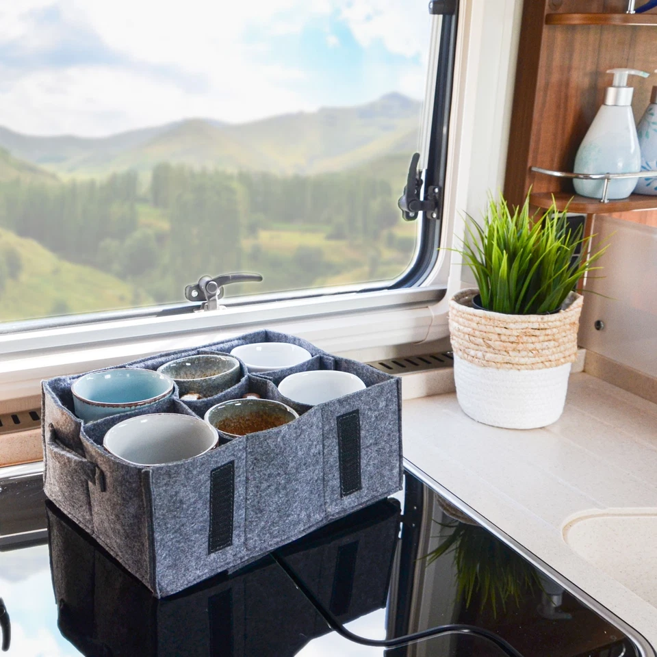 Filz Tassenhalter Camping - 28x21 Glashalter - Wohnmobil Geschirr Aufbewahrung - Bild 2 von 4