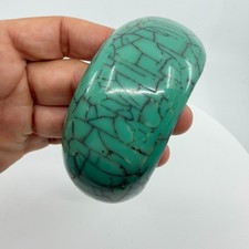 Turquoise Look Mosaic Inlay Wide Bangle Bracelet Chunky Boho Statement Gift