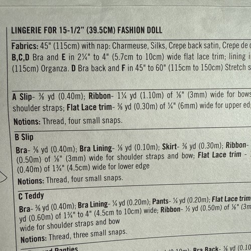 Simplicity 9527 Couturier Doll Lingerie: Slip, Teddy, Hose 15.5" Pattern Uncut - Picture 5 of 5