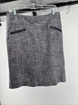Sandro Studio Size 10 Pencil Skirt Knee Length Chambray Blue High Waist