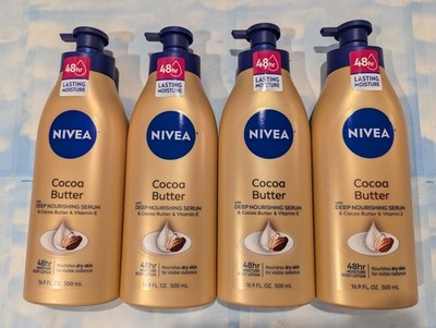 LOT (4) NIVEA COCOA BUTTER 48HR DEEP NOURISHING SERUM BODY LOTION   16.9 FL OZ