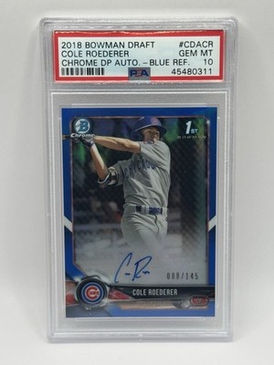Bowman 2018 Draft Chrome Cole Roederer #CDA-CR Cubs Blue Refractor Auto PSA 10