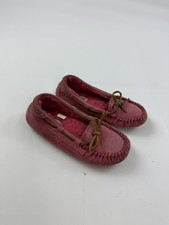 Minnetonka Moccasin Slippers Girls Size 2 Pink Suede Faux Fur Lined 48357