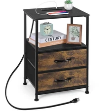 ETELI NIGHTSTAND WITH CHARGING STATION BEDSIDE TABLE NX-R917-HS - BLACK/BROWN