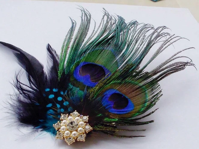 FLAPPER павлин зажим-павлин перо заколка для волос, примерно 7» длиной - Изображение 3 из 4