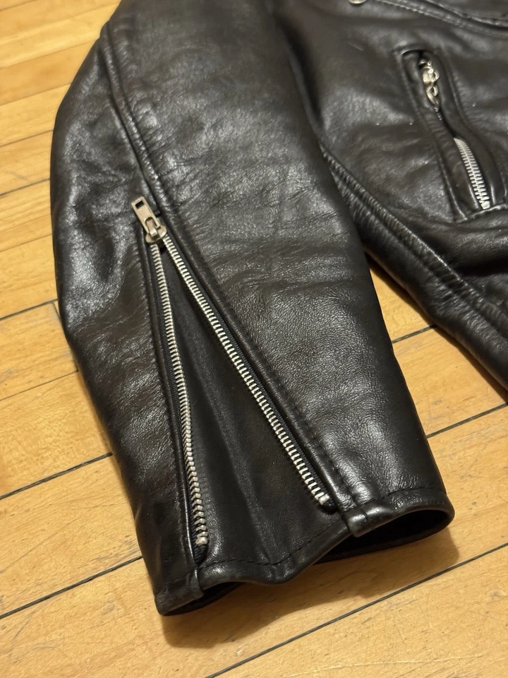 Chaqueta de cuero negra vintage años 70 Park V para mujer motociclista hecha en EE. UU. talla 8 Foto 3 de 4