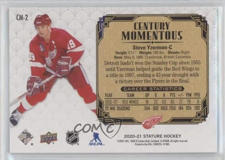 2020-21 Upper Deck Stature Century Momentous Green /149 Steve Yzerman #CM-2 HOF - Image 2 of 2
