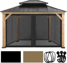 Universal Mosquito Netting for 10' x 12' Gazebo - Black Outdoor Privacy Screen