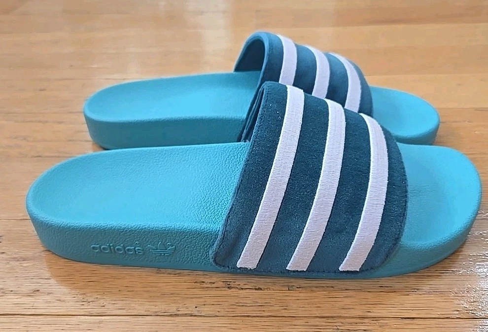 Adidas Adilette Velour Slides donna taglia 10 verde bianco come nuove GX3372 nuove senza scatola