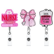 3Pcs Nursing Student Badge Reel Bling Nurse Badge Reel Holder Retractable Id ...