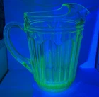 Vintage Hocking Glass Co “Knife and Fork” Green Water Pitcher Uranium Glows 7"