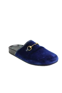 Mules femme Gucci à enfiler bout rond en velours bleu Horsebit taille 35