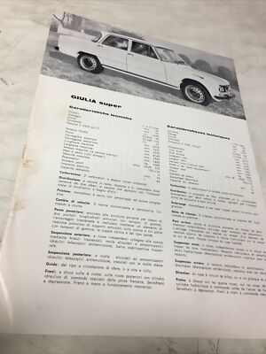 Alfa Romeo Giulia Super Prospectus Brochure Leaflet Advertising Technical Sheet