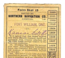 Northern Navigation Co. Railroad Ticket 1922 Fort William, ONT  Scarce