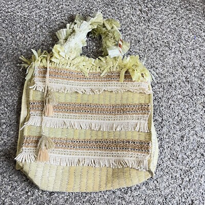 Pho Firenze Women's Straw Bag Tote Tassels Fringe Tan Gold Beach Party Beach