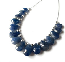 15 Pieces Natural Blue Sapphire Faceted Tear Drop Loose Beaded Beads-7-9 mm-Size