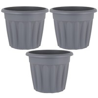 3 x Round Plastic Flower Pots Large 50cm Upcycled Grey Balcony Garden Planter UK