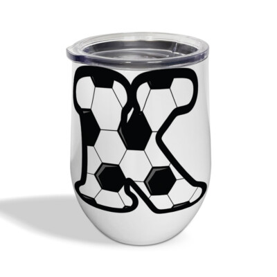 Wine Cup with Lid 12 Ounces Soccer K Letter Alphabet Euro Cup Wine Tumbler Glass