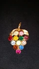Vintage Brooch Pin Multi Colored Berries Faux Gold costume jewelry