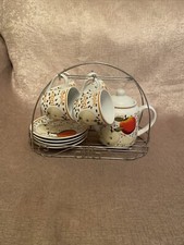 Rare Vintage Tea Set With Apple Design And Chrome Carrier / Stand
