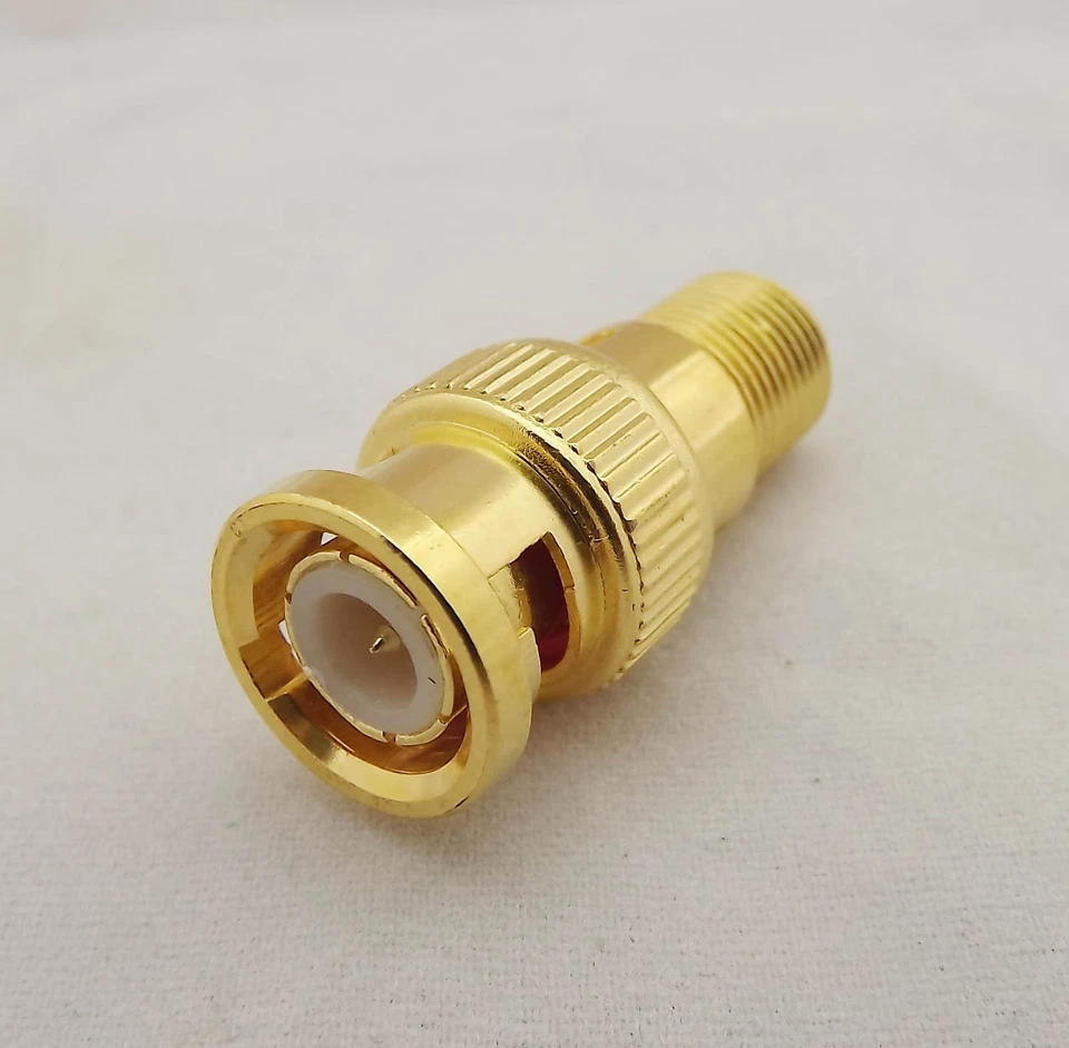 1pce BNC Male Plug to CCTV F Female Jack RF TV Coaxial Adapter Connector Gold - Image 2 of 4