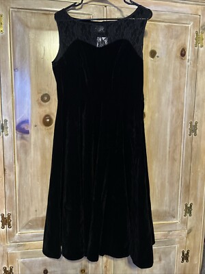 Hearts And Roses Black Velvet Fit And Flare Dress Stretch Lace Size 10  Polyester | eBay