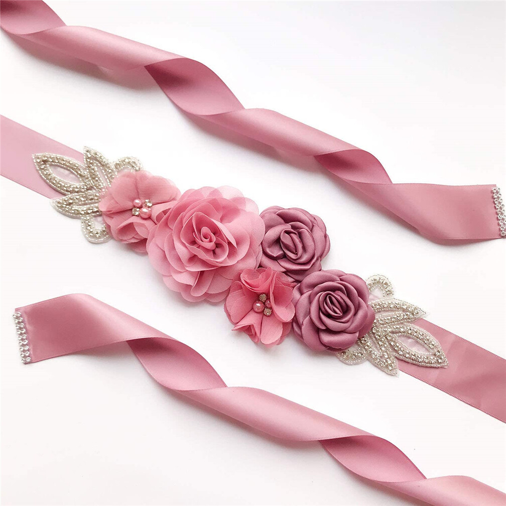 Sash Belt Flowers Rhinestones for Bridal Dresses Maternity  display picture 3