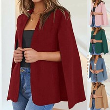 Womens Cape Blazer Split Sleeve Open Front Casual Jacket Coat Formal Workwear