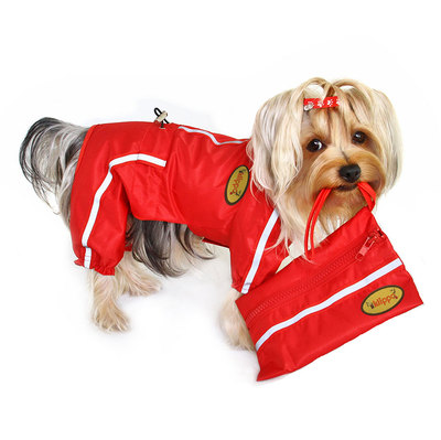 Klippo Dog Clothes Raincoat Bodysuit with Reflective Stripes and Pouch  XS-XL