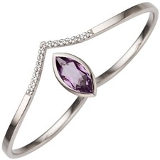 Damenring Zweifingerring 333 Weißgold 8 Karat  Zirkonia Amethyst 14,7 mm breit