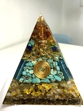 HUGE Orgone Pyramid 5.5" Tall Turquoise, Clear quartz. EMF PROTECTION USA