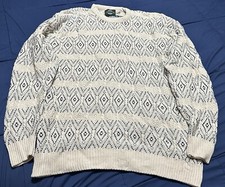 Vtg 90S Jantzen Dad Sweater Crewneck USA Made Blue Ivory Sz XL Tall Grandpa Core