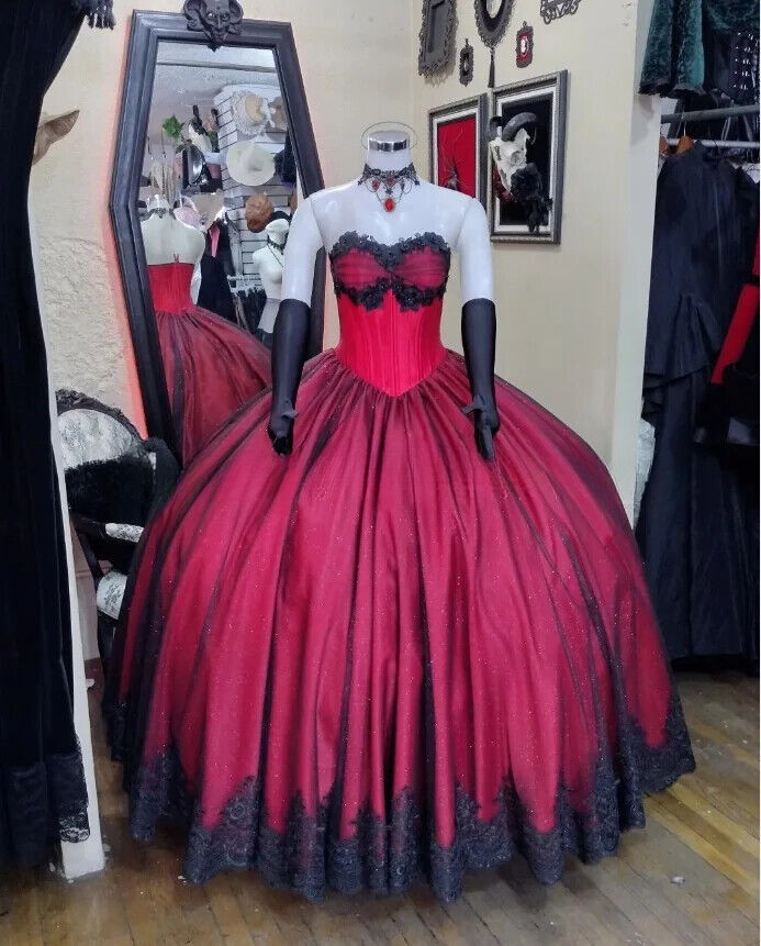 Gótico Borgoña Quinceañera Vestidos Vestido de Baile Novia Apliques Tul Vestido de Baile de graduación