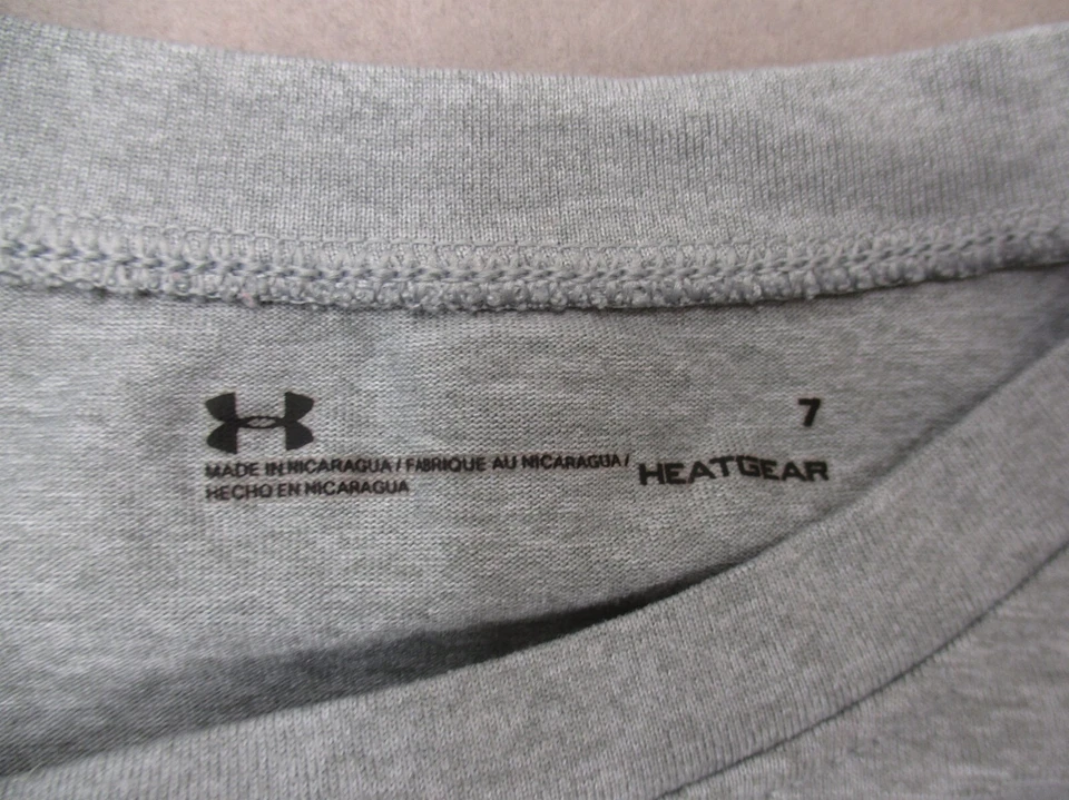 Under Armour HEAT GEAR Size 7 Boys Gray Crew Neck Short Sleeve Sport T-Shirt 462 - Image 3 of 4