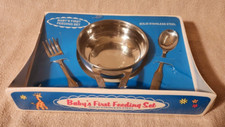 Vintage Sanitoy Stainless Steel Bowl Spoon Fork Infant Feeding Set Sealed Korea