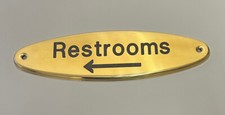 Vintage Restrooms Brass Nameplate Sign Restroom Bathroom Powder Room Advertising